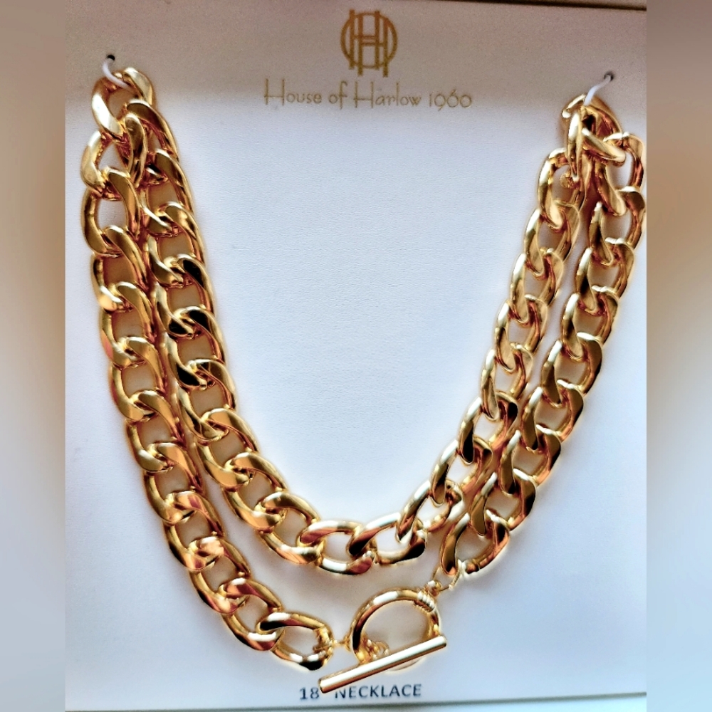 NEW House Of Harlow 1960 Chunky Gold Tone Link Chain Necklace 18" in Box!